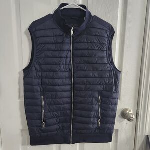 Tahari navy blue quilted full zip vest lagenlook packable outdoor women LG